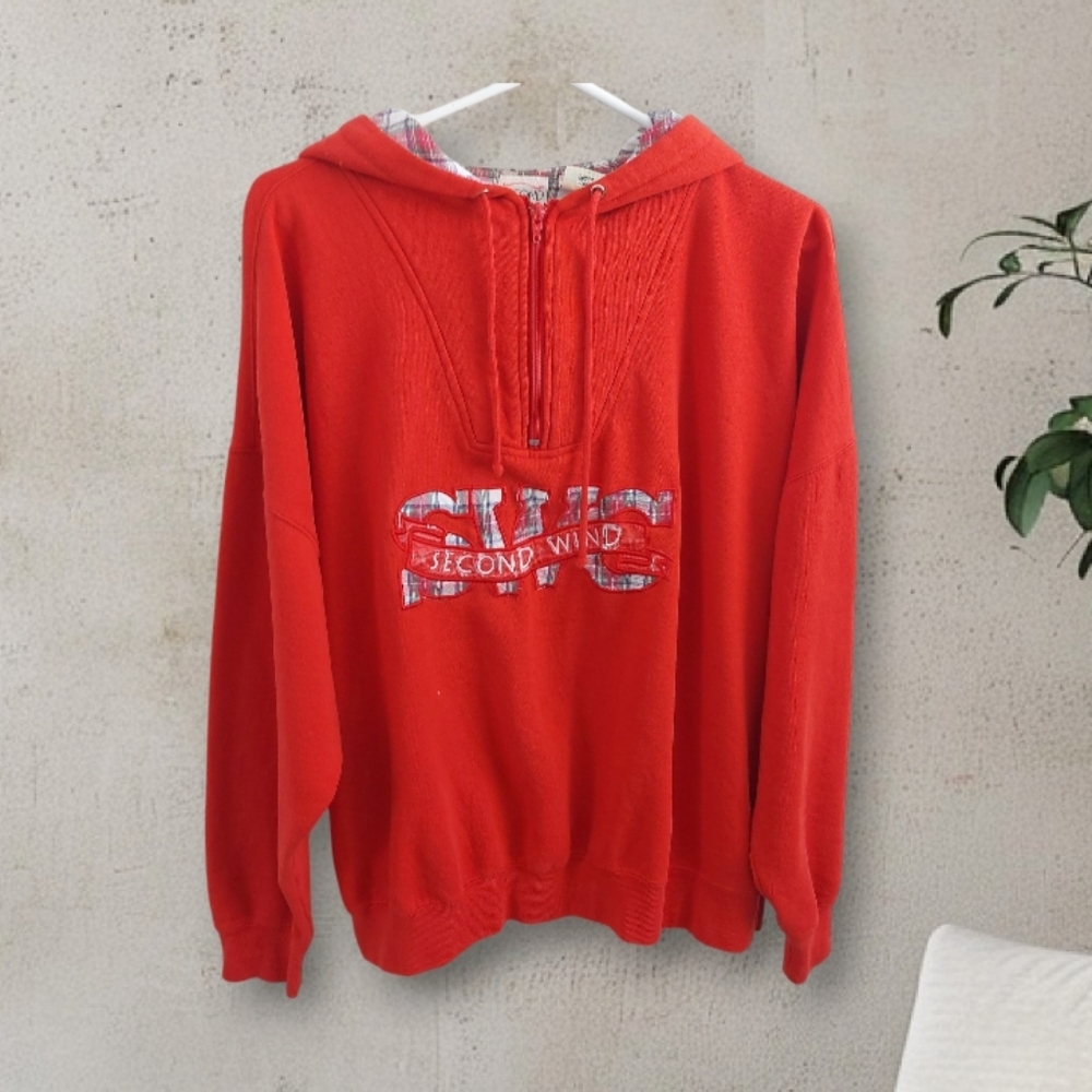 Second Wind Vintage Red Men's Half Zip Hooded Sweater,( Flaws)Size L
